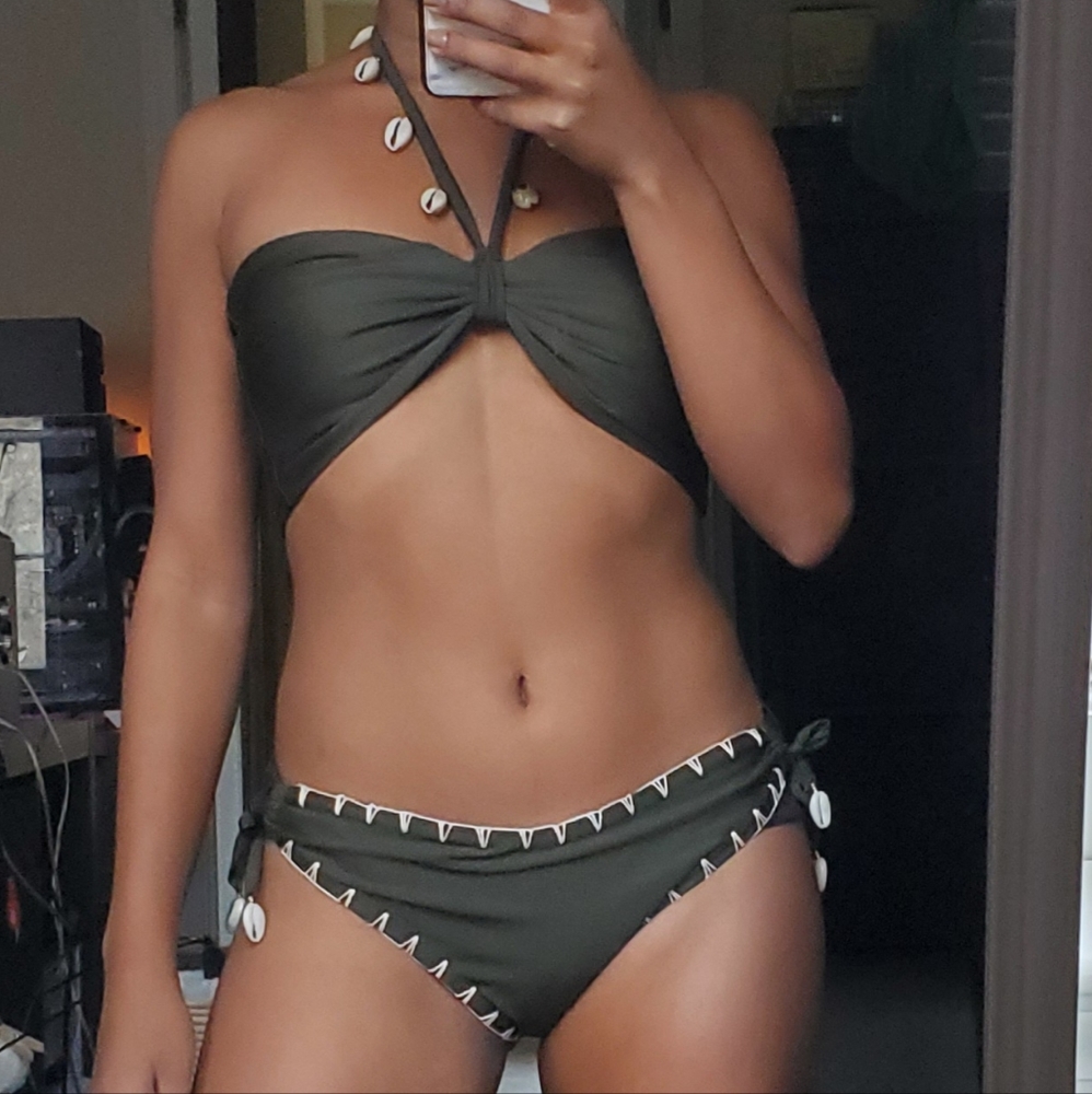 Puka Shell Crochet Detail Green Bikini